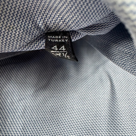 Ermengildo Zegna Blue White Patten Current Trofeo Cotton Button Front Size 17.5 - Picture 5 of 7